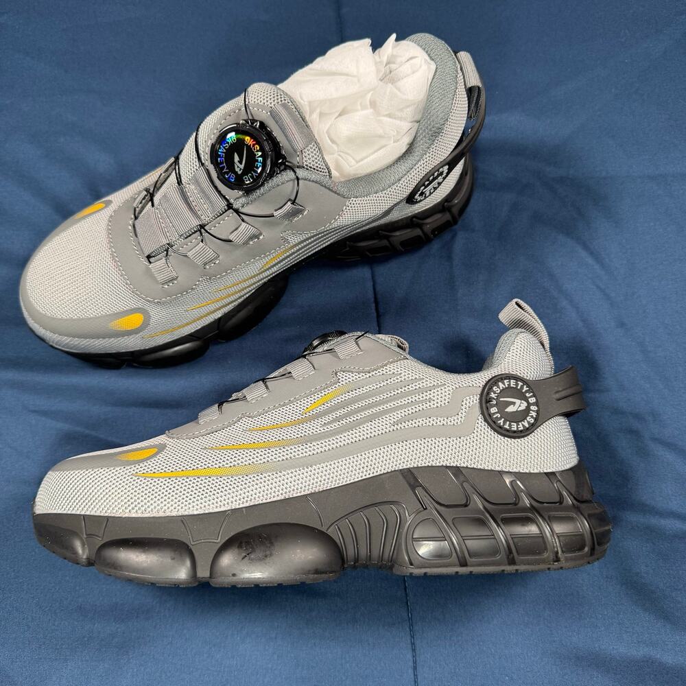 NWT Unisex Steel Toe Work Sneakers Gray Yellow Safety Shoes EU 38